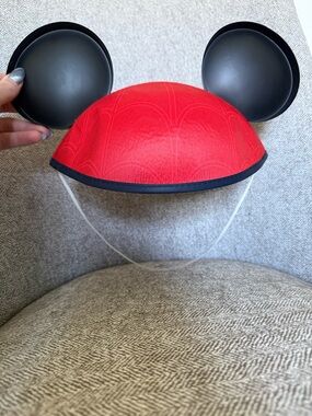 Disney Spider Man Mickey Ears Marvel Hat Cap Holographic Eyes w/ Chin Strap